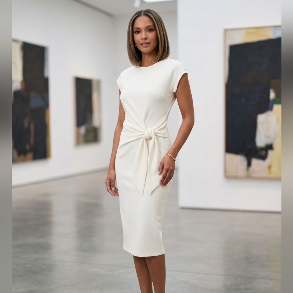 Nordstrom White Tie-Waist Midi Dress